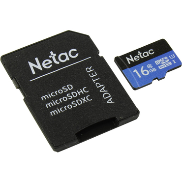 Карта памяти microSDHC [класс 10] 16 GB Netac P500 + SD адаптер (80MB/s) (NT02P500STN-016G-R)
